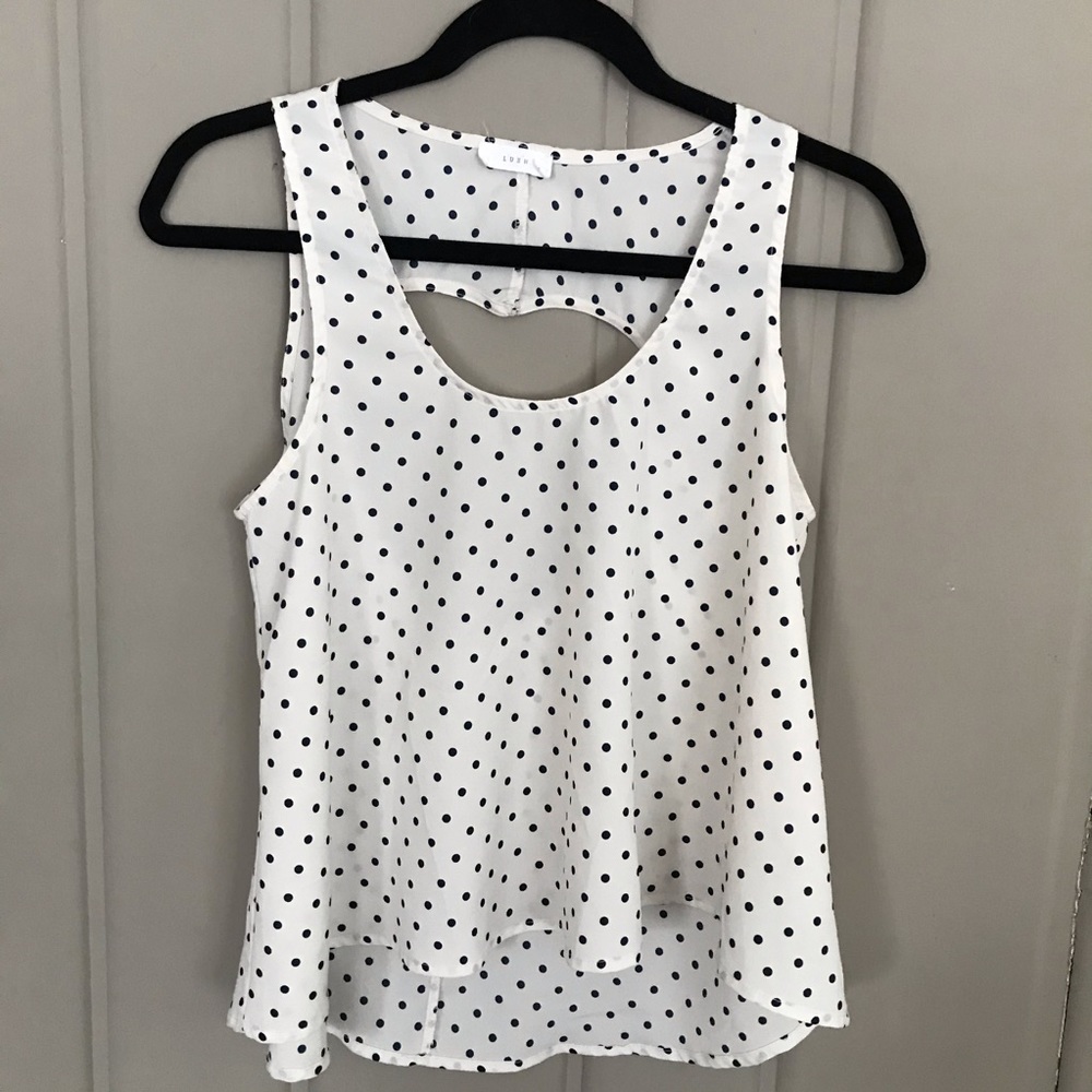 Lush White Tank Top with Black Polka Dots